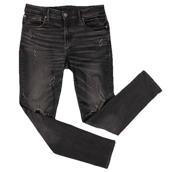 American Eagle Outfitters Slim Fit AirFlex Black Wash Jeans Distressed Mens 34 - Picture 1 of 9